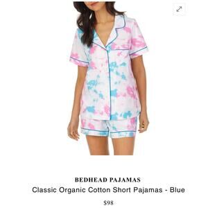 EUC BedHead Pink Turquoise Cloud Print Shorty Stretch Jersey PJ SET Size XS